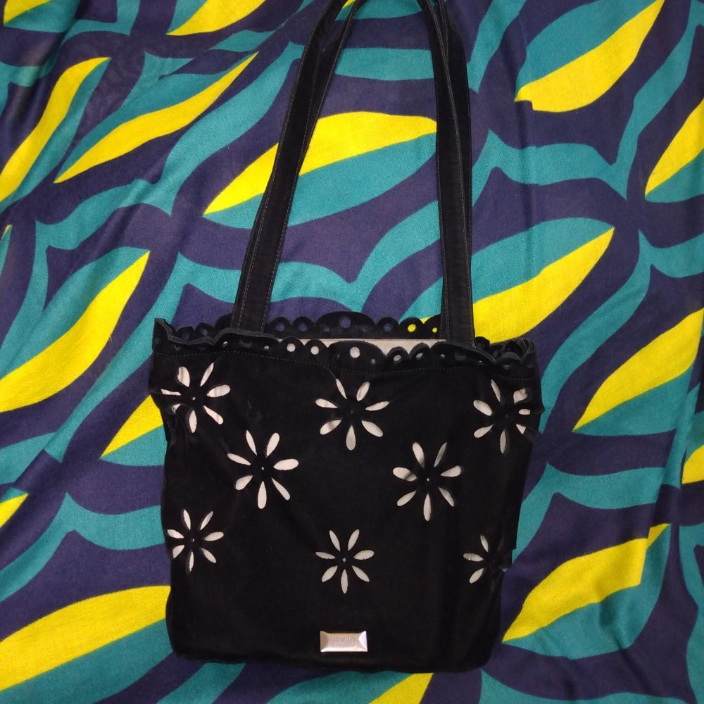 ❤️MOSCHINO Black Velvet Cut Out Scalloped Floppy Shoulder Bag Purse